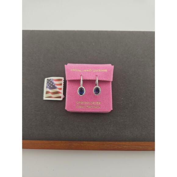 Olivia and Jackson CZ Sterling Silver Blue Stone Earrings in Original Box - Picture 3 of 4